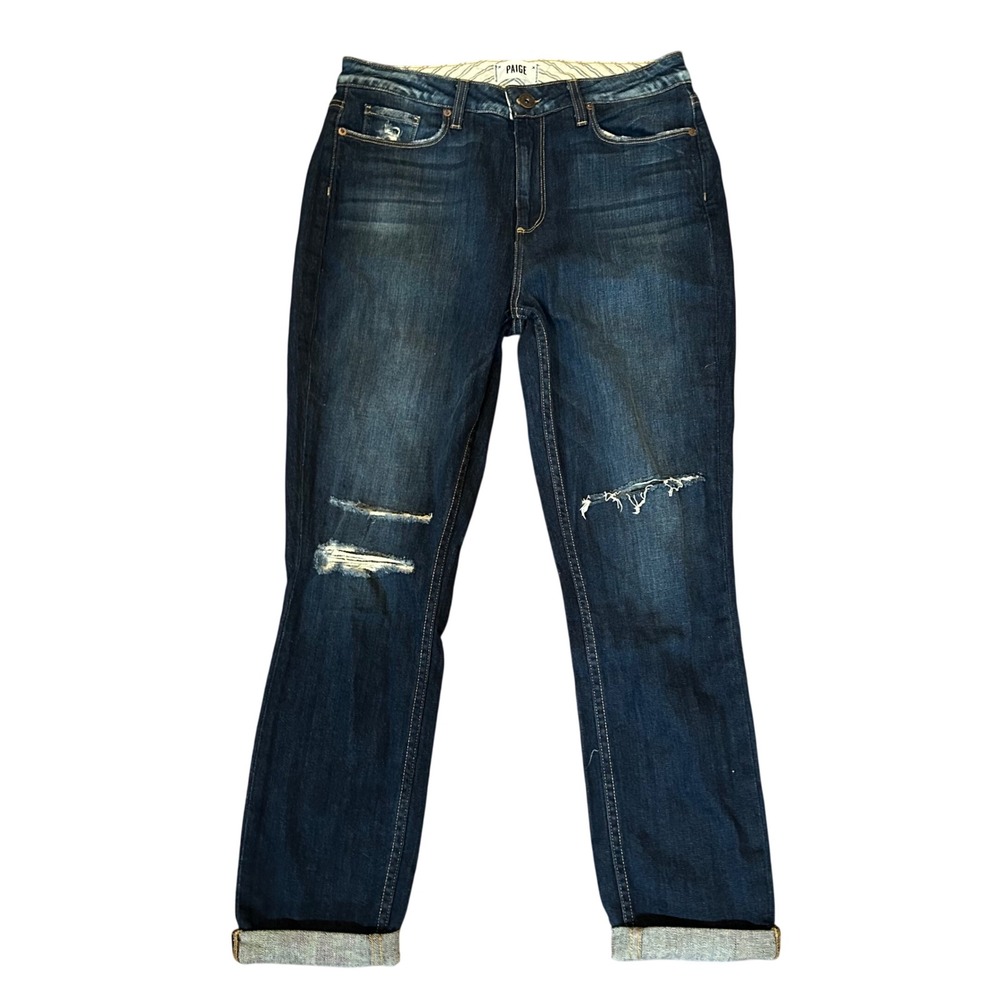 PAIGE Jeans Women Blue Distressed Straight Leg Denim 29
